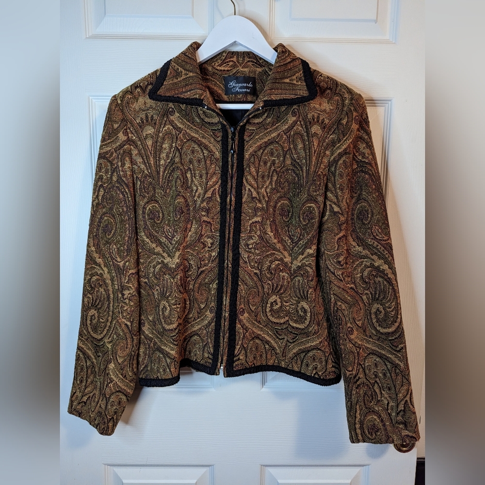 Giancarlo Ferrari Women's Brown tapestry zip front jacket size 14